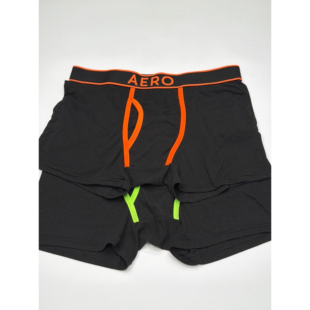 AERO Mens 2 pack Boxer Briefs Black Neon Green Orange Trim Size M‎